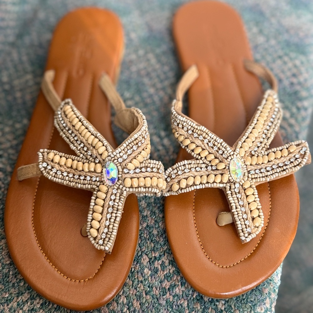 Skemo Beaded Sandals in Tan and Cream women’s size 8